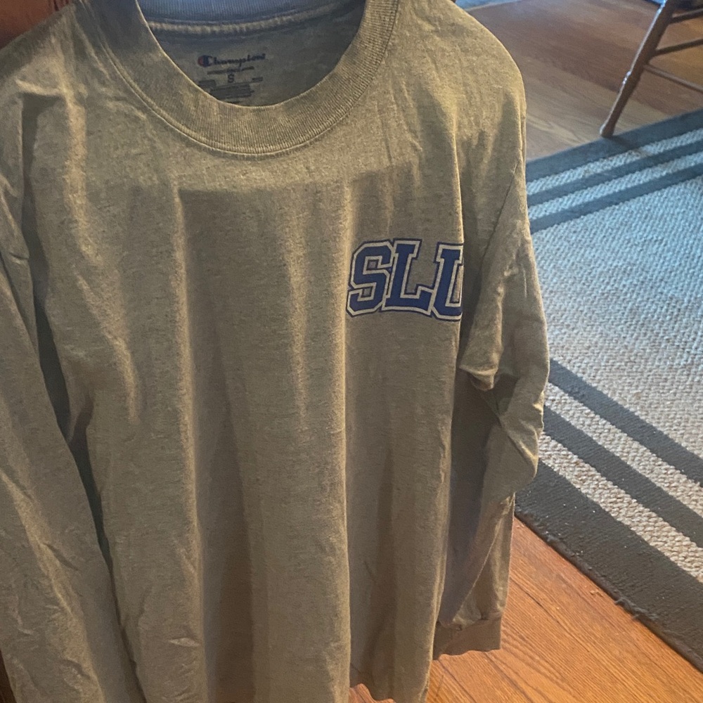 Champion Heather Gray Long Sleeve with Blue Accents